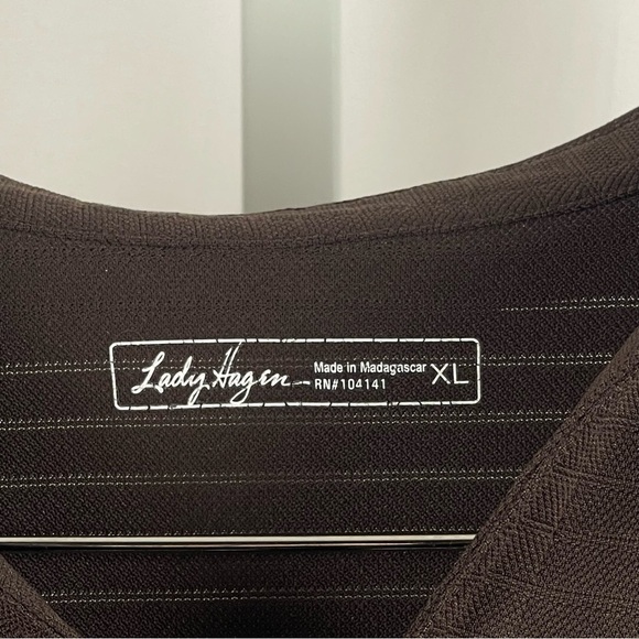 Lady Hagen XL Ribbed Collared V Neck Golf Tennis Active Shirt Chocolate Brown - Picture 3 of 6